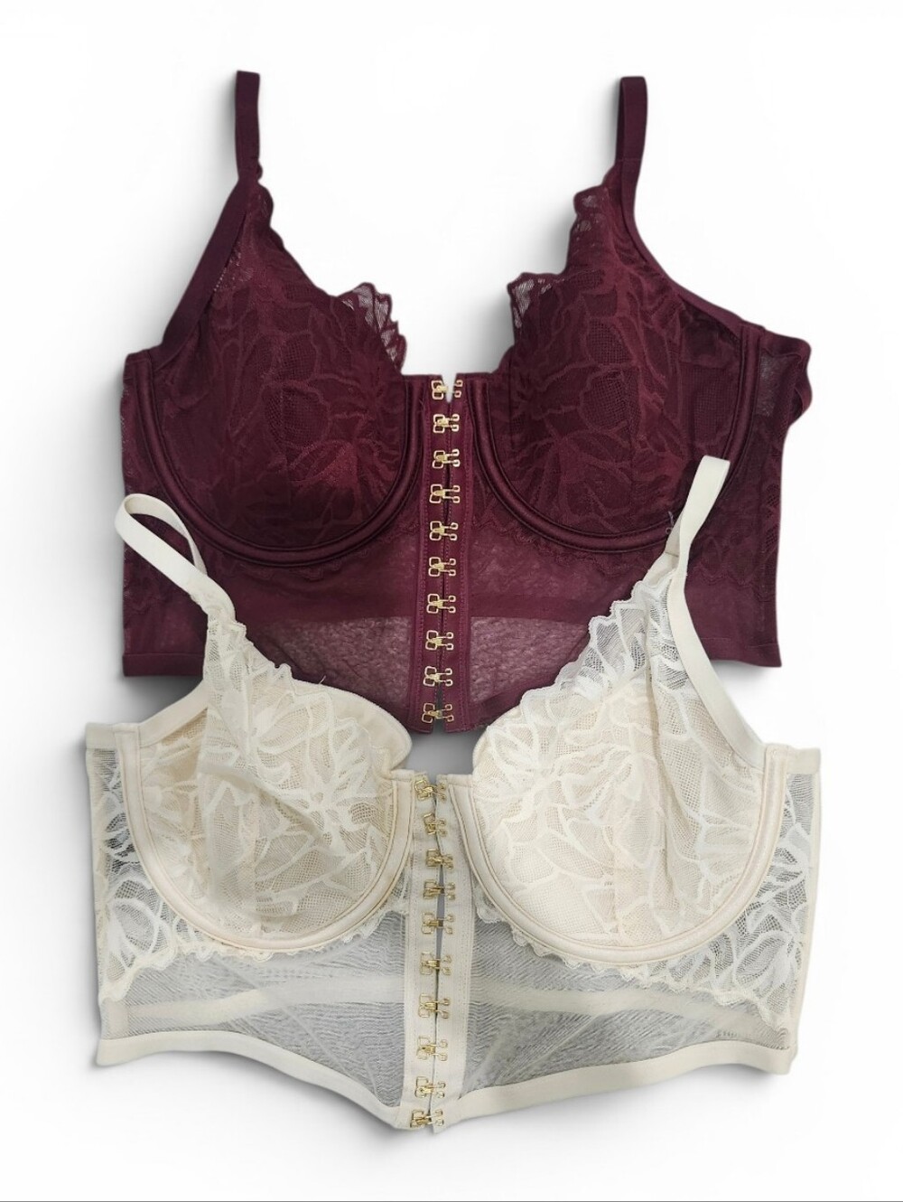 BNWOT LaSenza Cream And Burgundy Lace Bustier Bundle Size Large